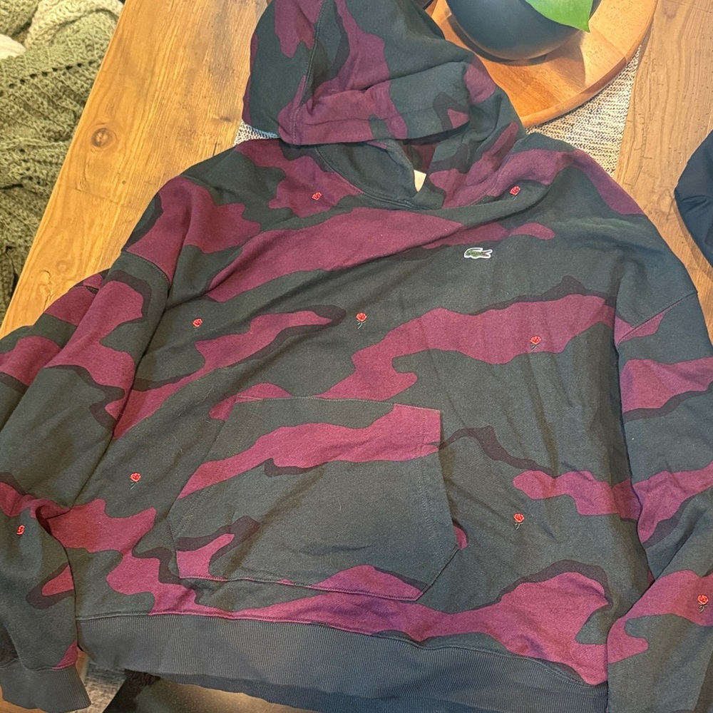 Lacoste Men's Hoodie - Black and Purple Camouflage